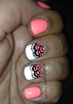 Half Moon Lace White Neon Pink Nail Art Nails