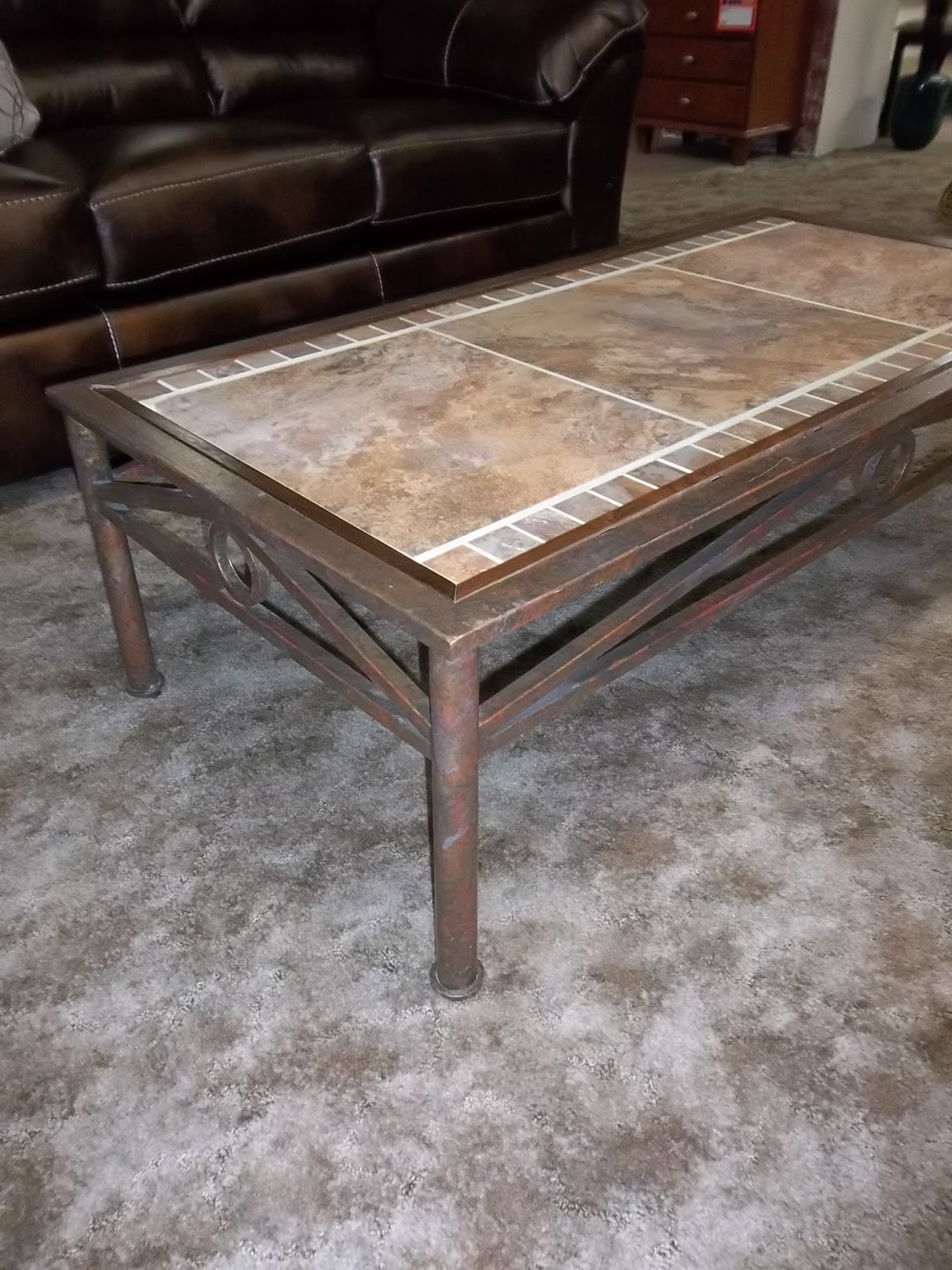 I Am Saved: Metal, Stone Tile And Walnut Trimmed Coffee Table