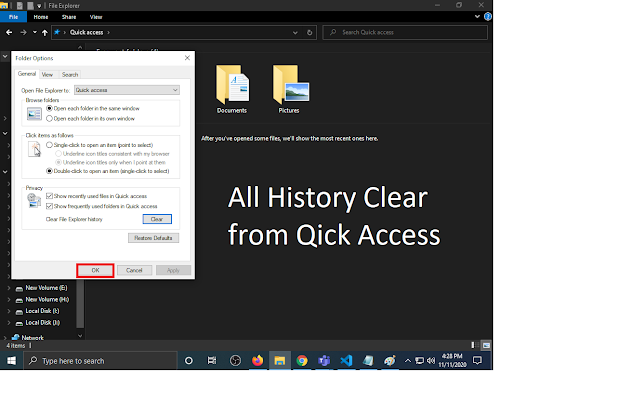 How to remove all history from quick access in windows 10