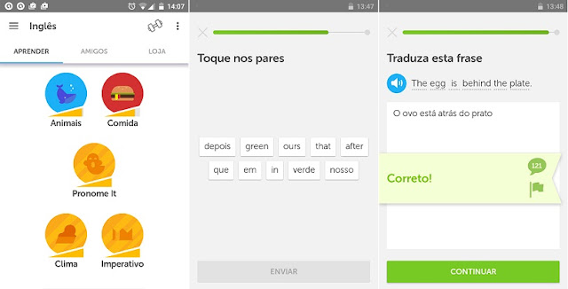 Lições do Aplicativo Duolingo