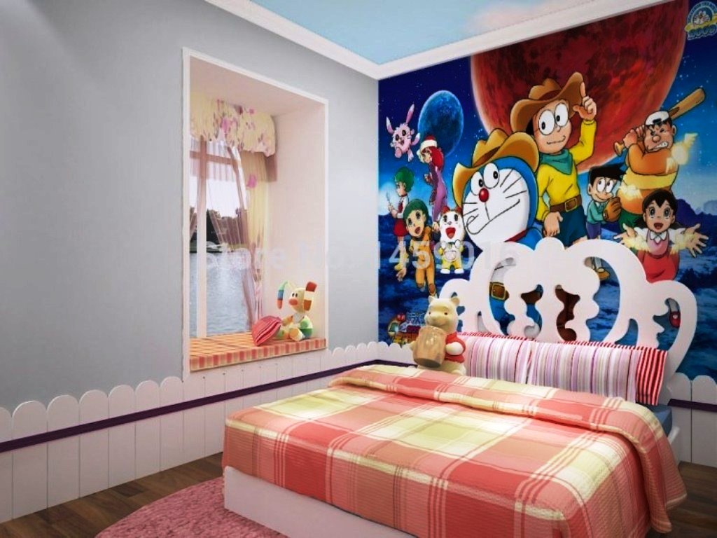 10 Gambar Wallpaper Dinding Kamar Tidur Anak Motif Doraemon Si
