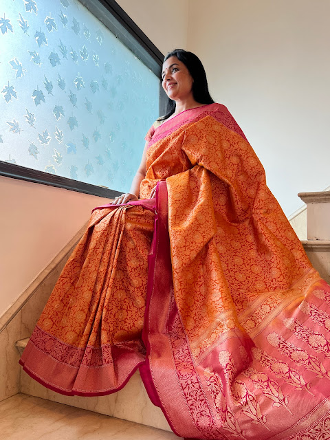 Gold silk brocade Banarasi saree