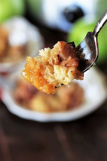 Fork Bite of Slow Cooker Apple Pudding Cake Image