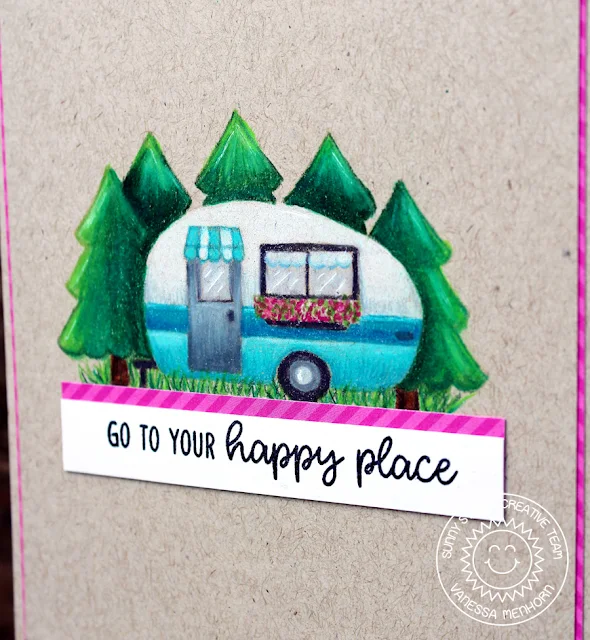 Sunny Studio Stamps: Happy Camper Pencil Colored Happy Place Card by Vanessa Menhorn