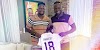 Daniel Amartey gives Alpha Hour's Pastor Elvis Agyemang his jersey.