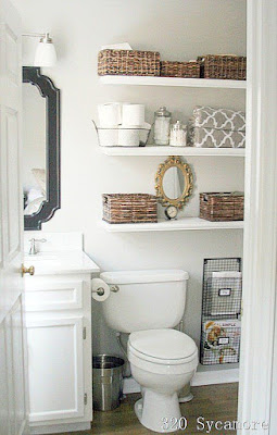 bathroom shelving, baskets 