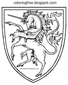 British monarch royal shield land of mystical creature unicorn medieval coloring page for teenagers