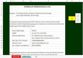 Form Pengisian Permohonan E-Fin Excel