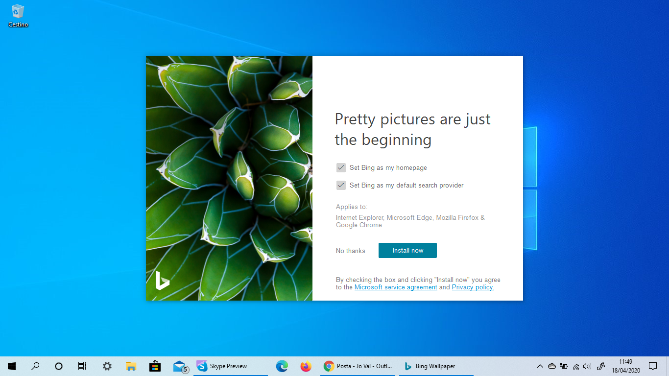 Come impostare in automatico il desktop di Windows 10 con l'immagine quotidiana di Bing