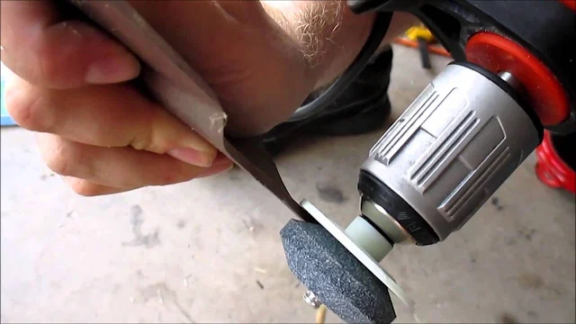 sharpen lawnmower blade with a drill