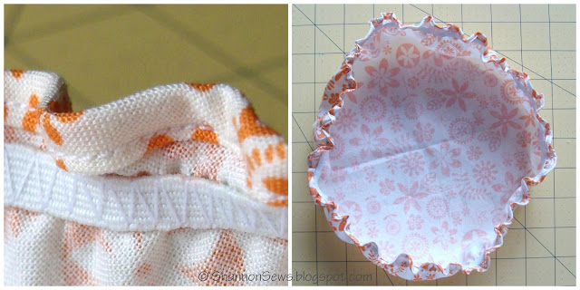 Create a ruffled edge to your bowl cover by sewing elastic while stretching