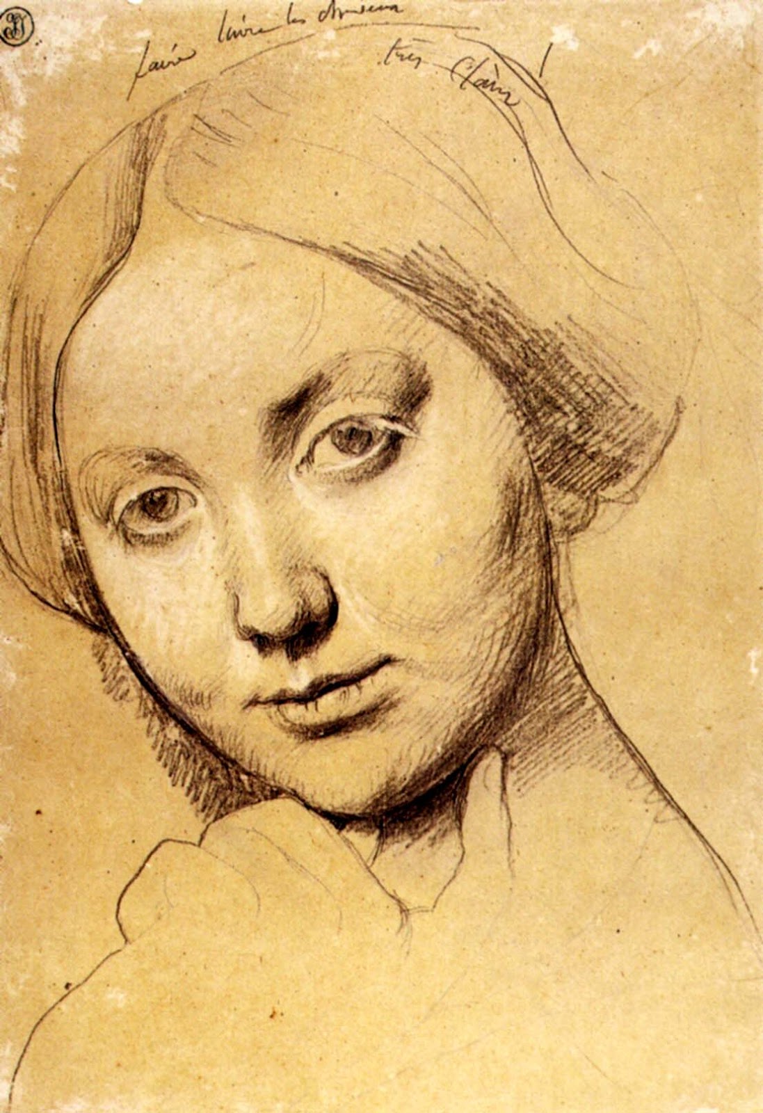 ドミニク・アングルの『ドーソンヴィル伯爵夫人の肖像』の顔のデッサン