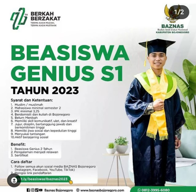 Pendaftaran Beasiswa Genius  S1 Baznas Bojonegoro 2023