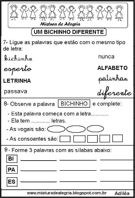 Avaliação de português alfabetização
