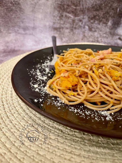 Spaghettis butternut et lardons - Recette facile - IG bas