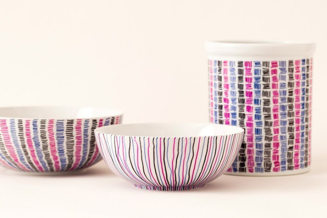 Painting On Ceramics Bowls Or Cups With Colored Markers 