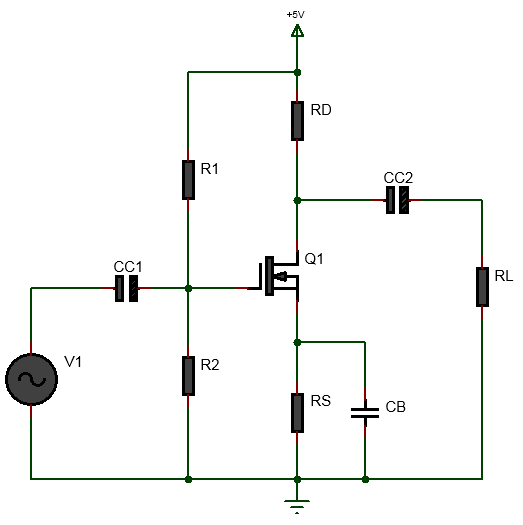 voltage divider biased delpletion MOSFET amplifier circuit diagram