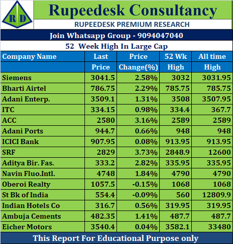 52  Week High In Large Cap