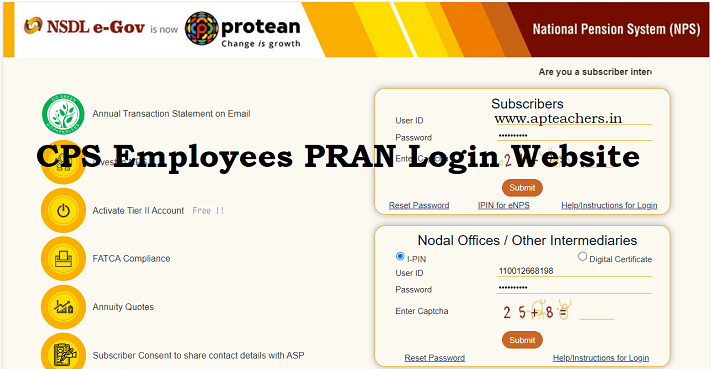 CPS Employees PRAN Login Website Direct Link cra-nsdl.com Official CPS Website 2022