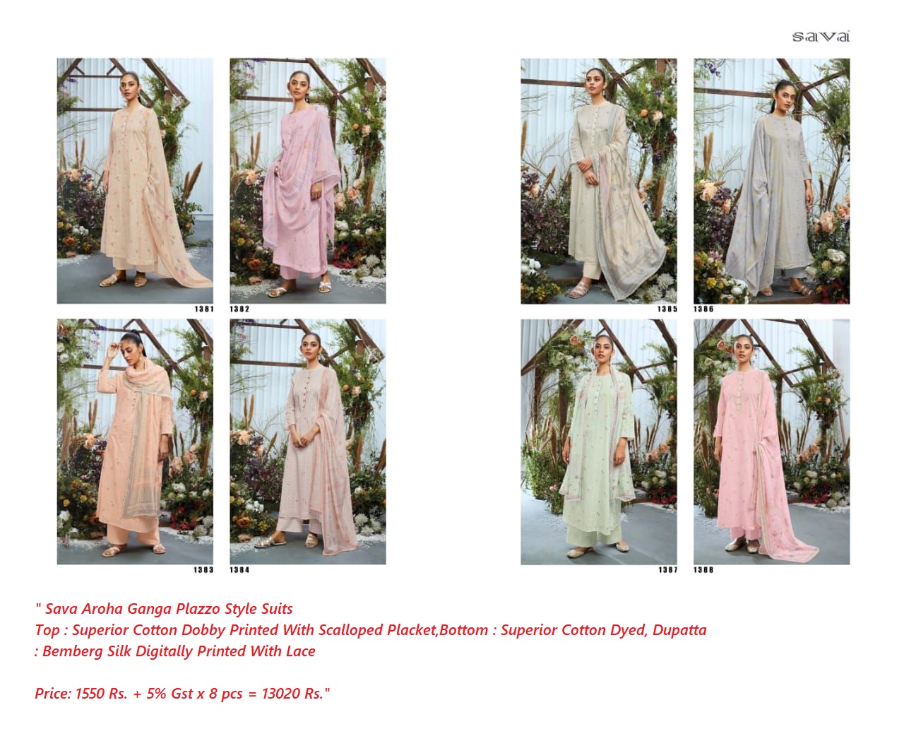 Buy Cotton Printed Sava Aroha Ganga Plazzo Style Suits Catal