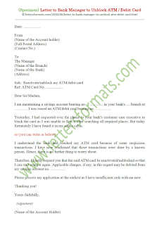 sample request letter to bank manager to unblock atm card