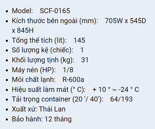 Tủ đông Sanden Intercool 145 Lít SCF-0165