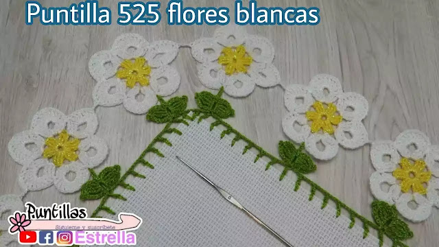 COMO TEJER GRATIS Puntilla de Flores Blancas a Crochet