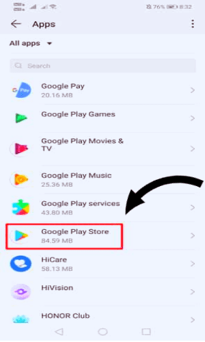 البحث عن تطبيق متجر Google Play