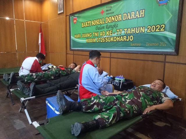 Peringati Hari Juang TNI AD ke 77 Kodim 0726/Sukoharjo Gelar Donor Darah.