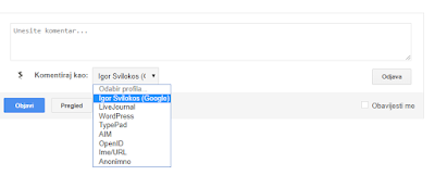 Izgled izbora profila prilikom komentarisanja na Blogger-u