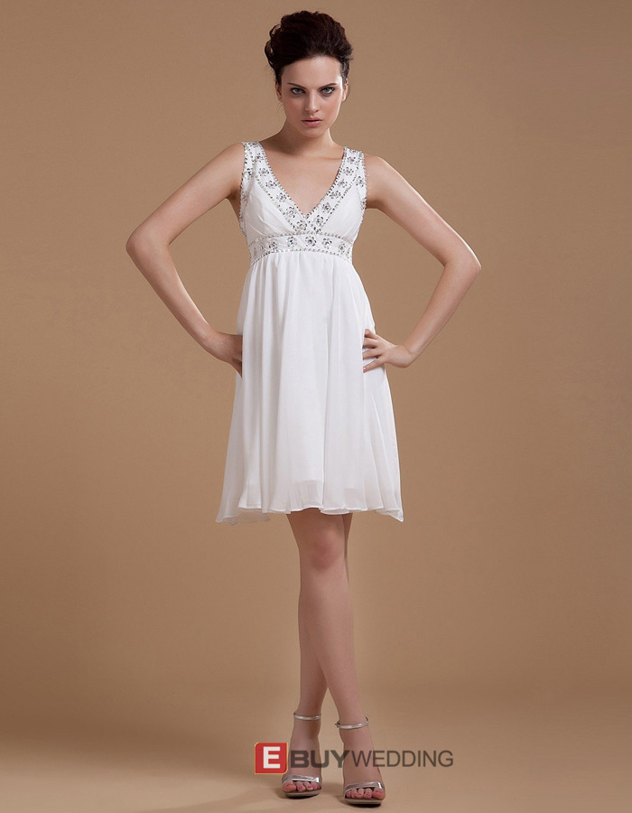 Affordable Custom Empire Chiffon V-Neck Short Beach Wedding Dress