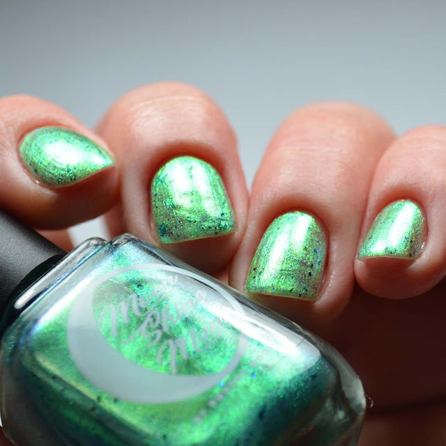 green shimmer nail polish low light swatch