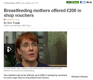 "Breastfeeding mothers offered £200 in shop vouchers"