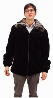 Bergama Mens Semi-Sheared Mink Jacket with Natural Chinchilla Collar - 48 - Black 