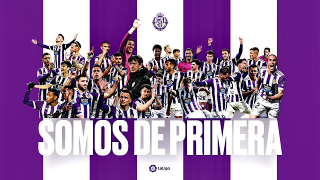 REAL VALLADOLID C. F. Temporada 2021-22. Óscar Plano, Iván Sánchez, Joaquín, Masip, Janko, Víctor Narro, Fresneda, Roberto, Morcillo, Kiko Olivas, Raúl Carnero, Samu Casado. Javi Sánchez, Toni Villa, Sergio León, Monchu, Pacheta (entrenador), Anuar, Ortuño. Gonzalo Plata, El Yamiq, Weissman, Roque Mesa, Luis Pérez, Álvaro Aguado, Hervías, Josema, Cristo, Hugo Vallejo, Nacho. La plantilla del ascenso. REAL VALLADOLID C. F. 3 S. D. HUESCA 0 Domingo 29/05/2022, 20:00 horas. Campeonato de Liga de 2ª División, jornada 42. Valladolid, estadio José Zorrilla: 22.397 espectadores.