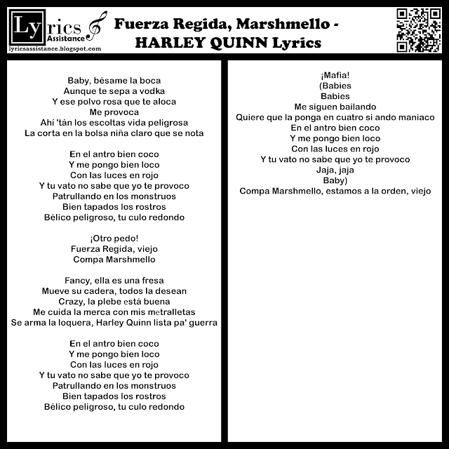 Fuerza Regida, Marshmello - HARLEY QUINN Lyrics | lyricsassistance.blogspot.com