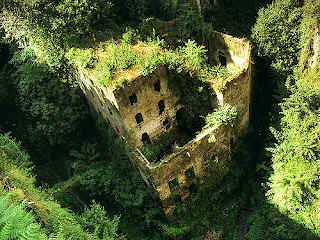 Ruins overgrown with vegetation.