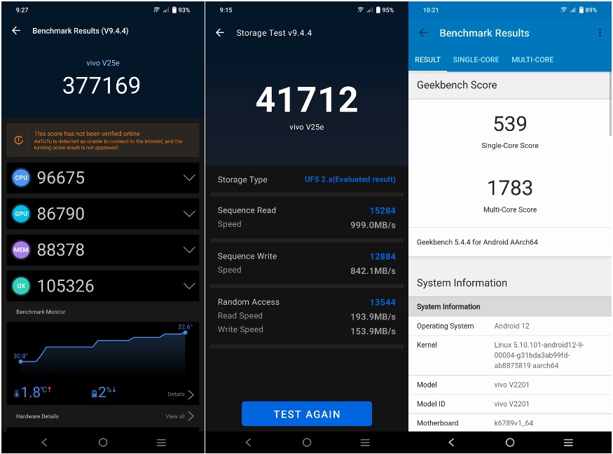 vivo V25e AnTuTu and Geekbench Benchmark Results