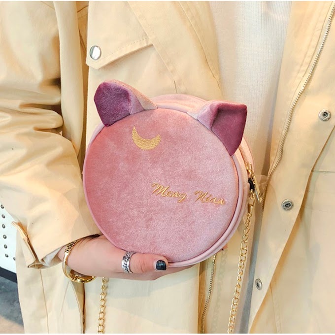 Túi đeo chéo mini Nữ hình mèo dạng tròn chất nhung mịn một ngăn lớn - phuishop