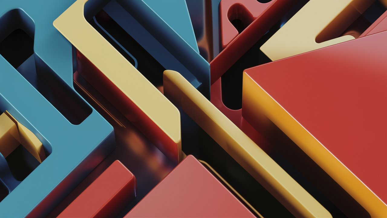 An intriguing 3D abstract design featuring an amalgamation of bold, geometric shapes