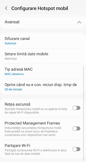 Configurarea hotspotului de pe dispozitivul mobil