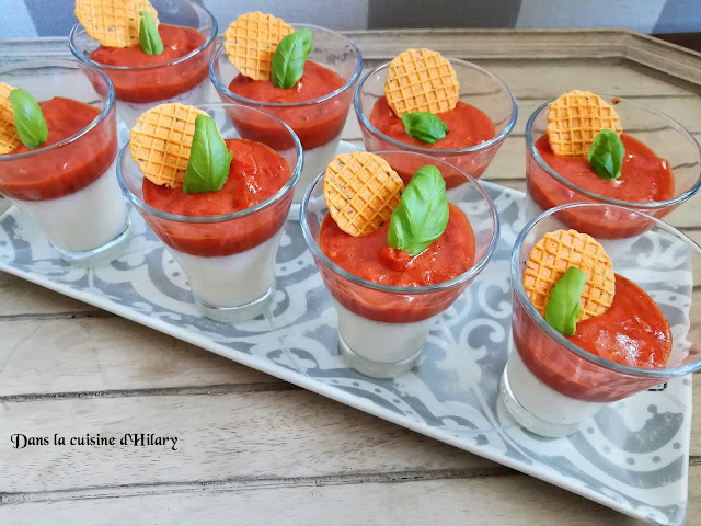 Panna cotta à la mozzarella, compotée tomates poivron et basilic - Dans la cuisine d'Hilary