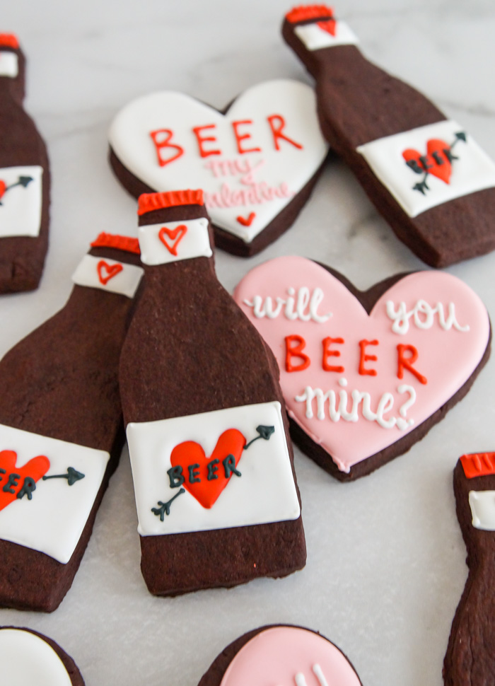 beer valentine decorated cookies