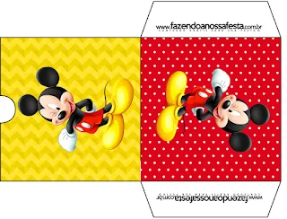 Mickey en Fondo Amarillo con Zigzags y Rojo con Lunares: Etiquetas para Candy Bar para Imprimir Gratis.