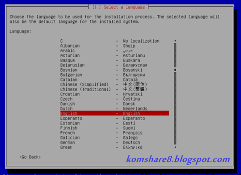 Pemilihan bahasa proses instalasi