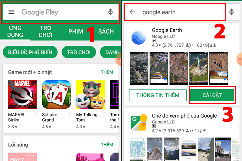 Mở CH Play và chọn vào thanh tìm kiếm