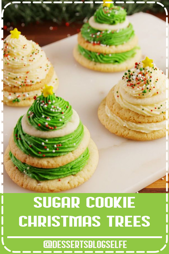 Turning sugar cookies into Christmas trees is actually way easier than you think. Get the recipe at Delish.com. #DessertsBlogSelfe #delish #easy #recipe #sugarcookies #cookies #christmascookies #tree #frosting #diy #hack #kids #holidays #baking #DessertsforParties #christmas
