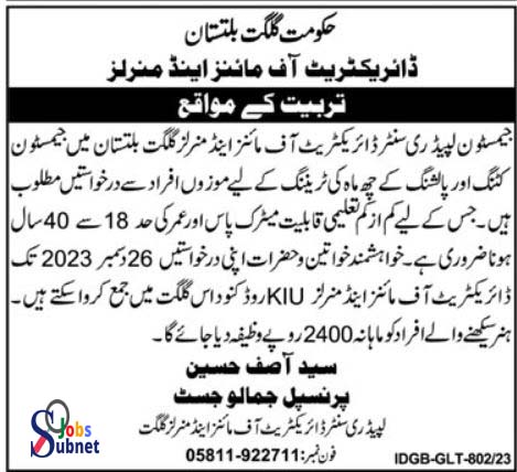 Training Program At Directorate Of Mines And Minerals 2023 Gilgat