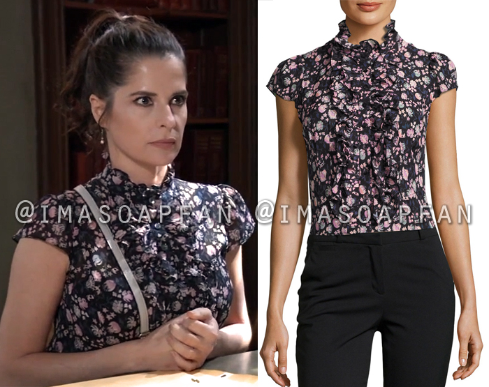 Sam McCall, Kelly Monaco, Ruffled Black and Pink Floral Top, General Hospital, GH