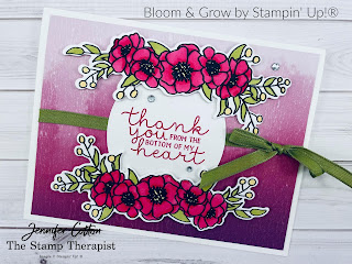 This card uses the Bloom & Grow bundle by Stampin' Up! plus the Tasteful Labels dies and Artistry Blooms Designer Series Paper (DSP).  The images are colored in with Stampin' Blends.  See the blog post for supply list and video.  #StampinUp #StampTherapist #BloomandGrow